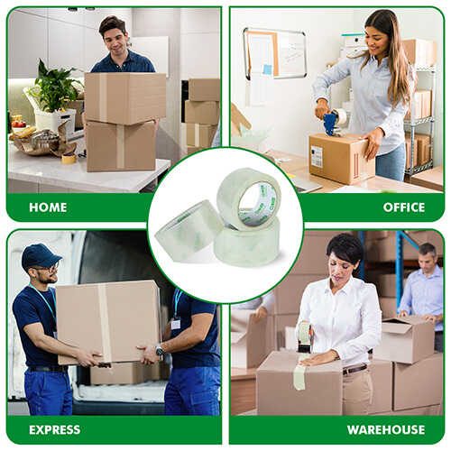 4 - Clover Packaging Ltd Clear Tape Illustration of Different Uses at Home, Office, Express and Warehouse